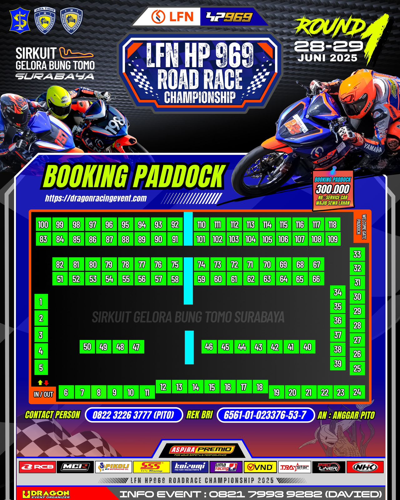 List Booking Paddock LFN Road Race 2025 Seri 1