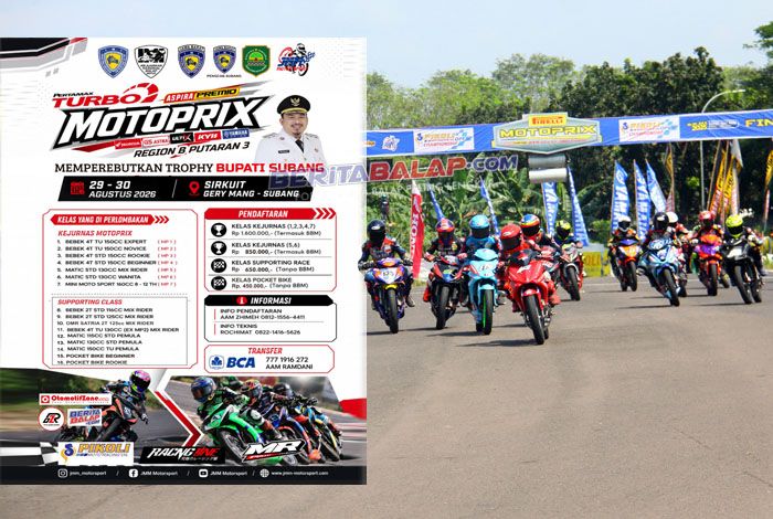 JMM Motorsport Siap Gelar Kejurnas Pertamax Turbo MotoPrix 2026 Seri 3 Region Jawa di Subang (29-30 Agustus)