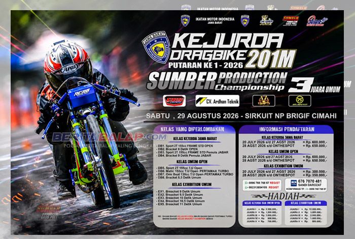Kejurda Drag Bike 201M Sumber Production Championship Siap Digelar di Cimahi (29 Agustus)